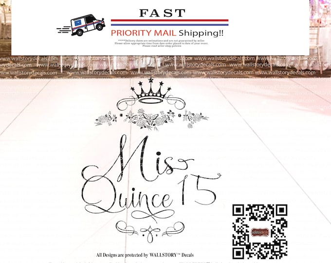 Sweet 16 Sweet 15 Quinceanera Birthday Logo Dance Floor Vinyl Decal  - Mis 15 - Princess Tiara - Custom quince años Crown Birthday Party