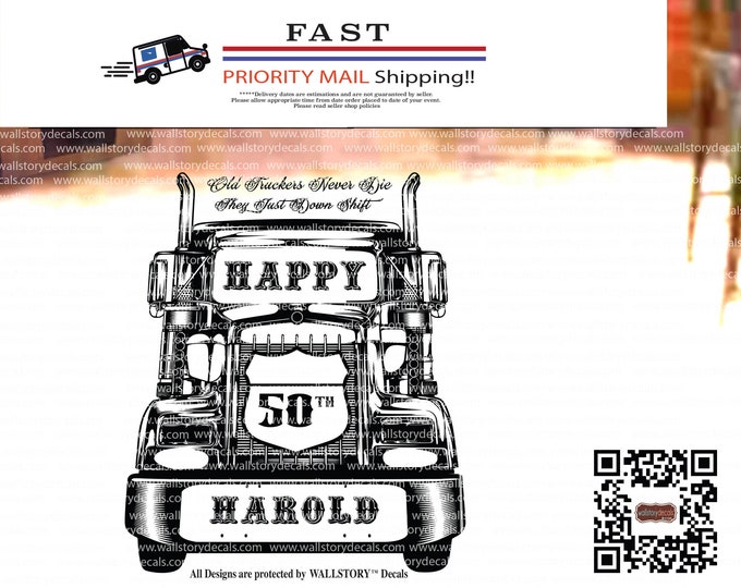 Semi Truckers Vinyl Dance Floor Decal - Happy Birthday - 30th 40th 50th 60th Birthday Party  - Men's Birthday Dad's Birthday Truck Decal