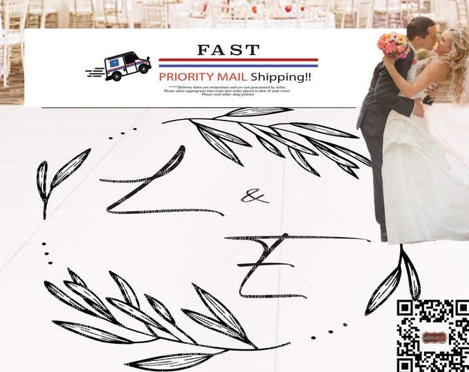Modern Design Dance Floor Decal - Wedding Logo - Wreath Personalized Custom Name Bride Groom  Birthday Party Decor White Black Gold Silver