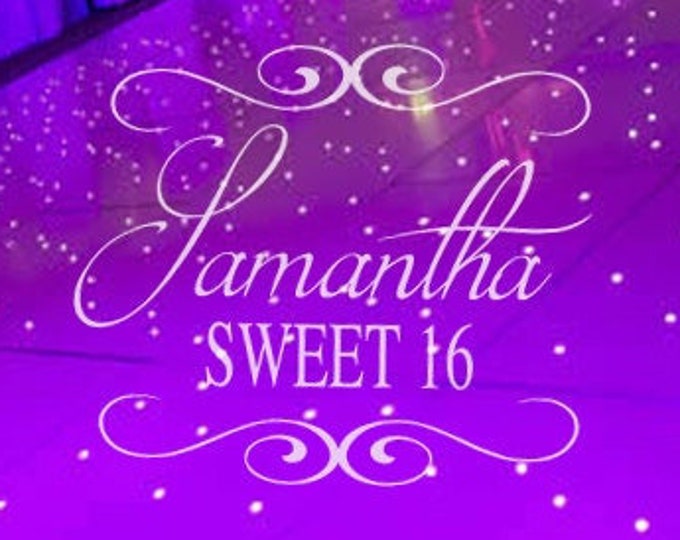 HUGE Dance Floor Decal - Sweet 16 - Elegant calligraphy Font Dance Floor Personalized Vinyl Lettering 39+ Colors