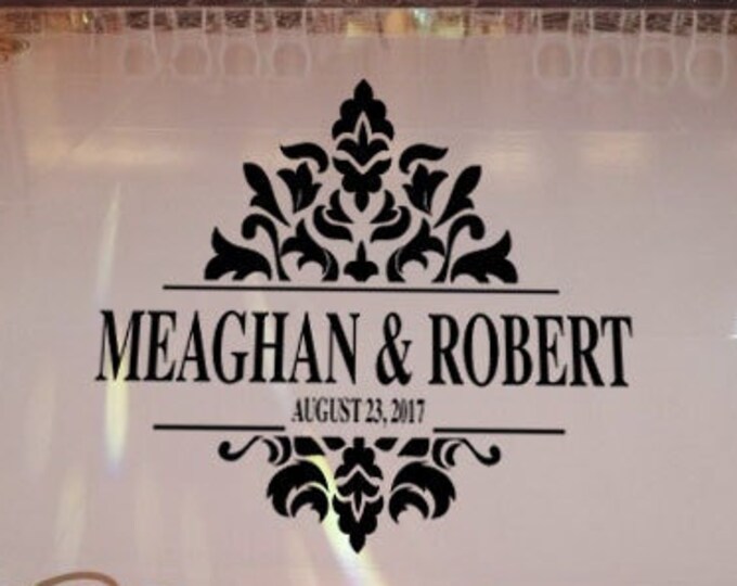 Reception Party HUGE Damask Theme Dance Floor Decal - Wedding Day - Simple Font Personalized Names White Black Gold Silver