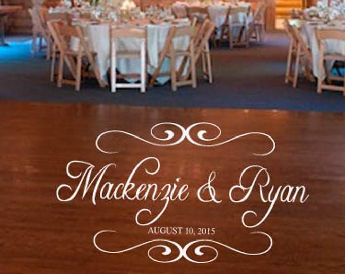 HUGE Dance Floor Decal - Wedding Day - Elegant calligraphy Font Dance Floor Personalized Names Vinyl Lettering 39+ Colors