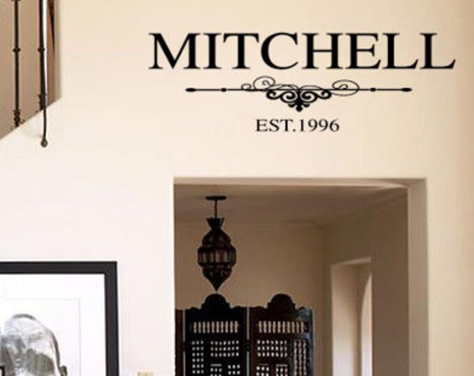 Personalized Custom Family Name - Family Wall Decal -  Entryway Vinyl Lettering with Elegant scroll 39+ Colors
