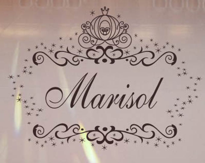 Girl's Dance Floor Decal Cinderella Theme -  Fancy calligraphy Font Custom Personalized Names Vinyl Lettering 39+ Color Fairytale Carriage
