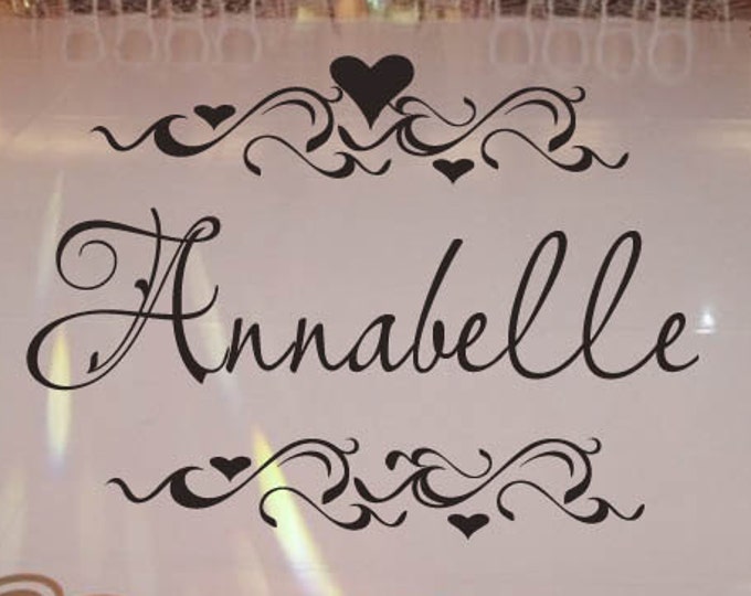 Vinyl Dance Floor Decal with Hearts - Girl's Personalized Name Shabby Chic  Large Size Options 39+ Colors Birthday Party