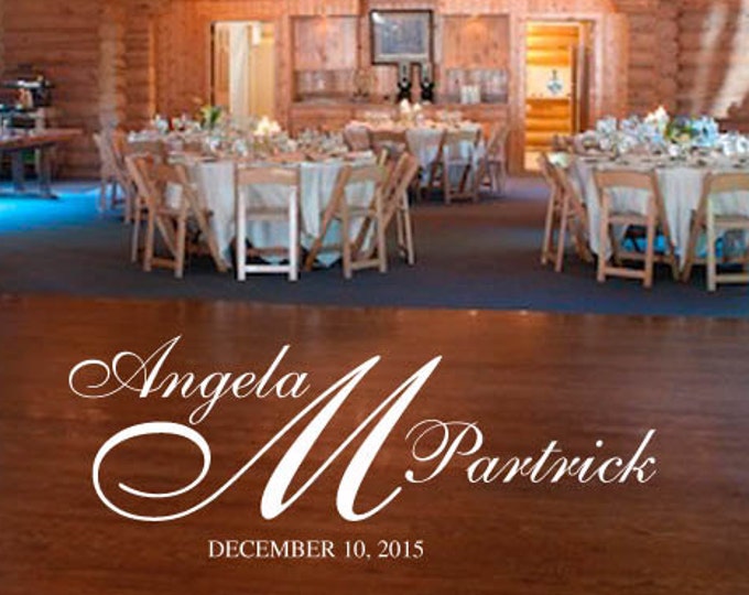 LARGE Script Font Dance Floor Decal - Wedding Day - Fancy calligraphy Font Dance Floor Personalized Names White Black Gold Silver
