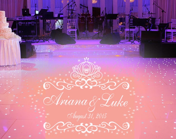 HUGE Cinderella Theme Dance Floor Decal - Wedding Day - Fancy calligraphy Font Dance Floor Personalized Names Vinyl Lettering 39+ Colors