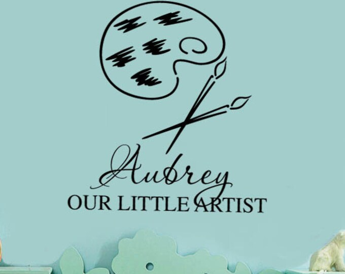 Our little painter Girl's or Boy's Name  Vinyl Wall Decal - Monogram - Personalized custom - Nursery Baby Room  39+ Colors Kid's decor