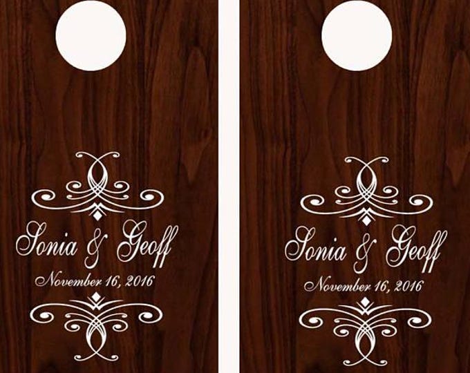 Wedding Sign Decal Cornhole Board Game DECALS - Personalized Custom Bride Groom Names Corn Hole initial Monogram Fast Shipping