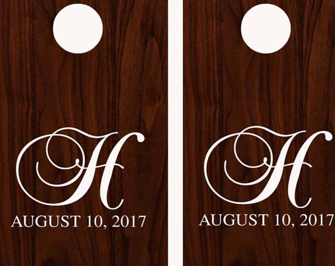 Wedding Cornhole Board Game DECALS  - Fancy calligraphy Font Personalized Last Name Initial  Vinyl Lettering corn hole