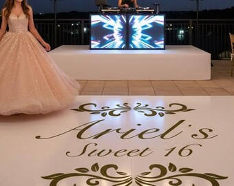 Custom Sweet 16 Dance Floor Decal | Princess Birthday Party Sign Decal | Crown | Tiara