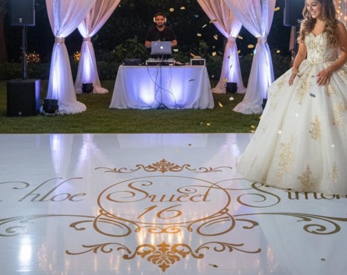 Gold Damask Theme Custom Sweet 16 Birthday Decor | Dance Floor Sign Decal