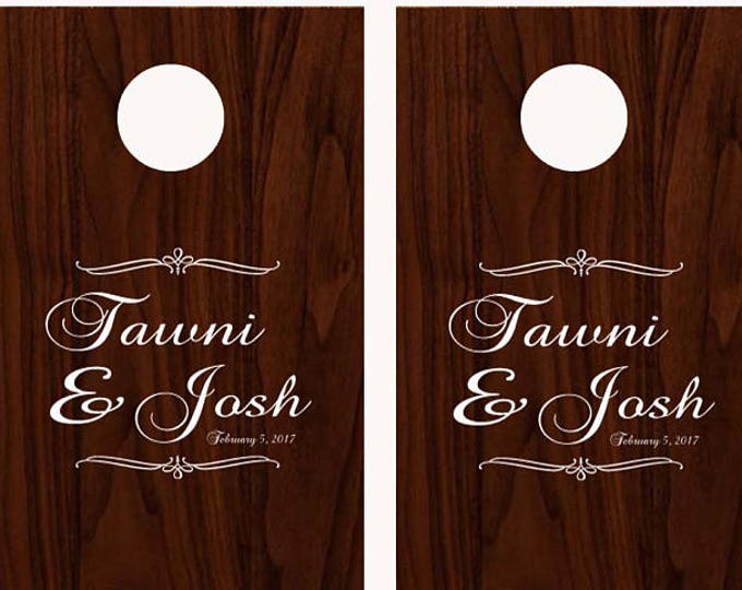 Wedding Personalized Names Script Calligraphy Font- Cornhole Board Game DECALS - Reception Party Decor Corn Hole Monogram Decal