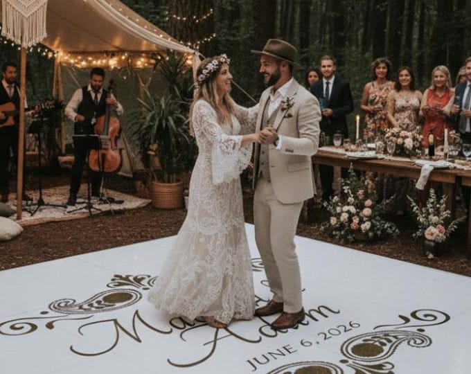 Custom Boho Wedding Paisley Theme Dance Floor Decal | Sign Decal
