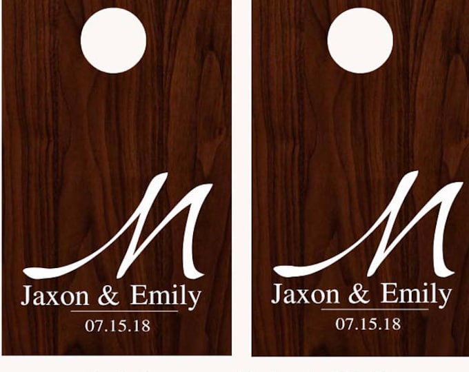 Wedding Cornhole Board Game DECALS - Personalized Custom names Last name Initials - Modern Calligraphy -Party Decor Corn Hole Monogram Decal
