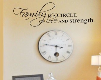 Family Wall Quote - Family is a circle of Love and Strength -  Picture Wall Display Home Vinyl Wall Lettering Words Decal