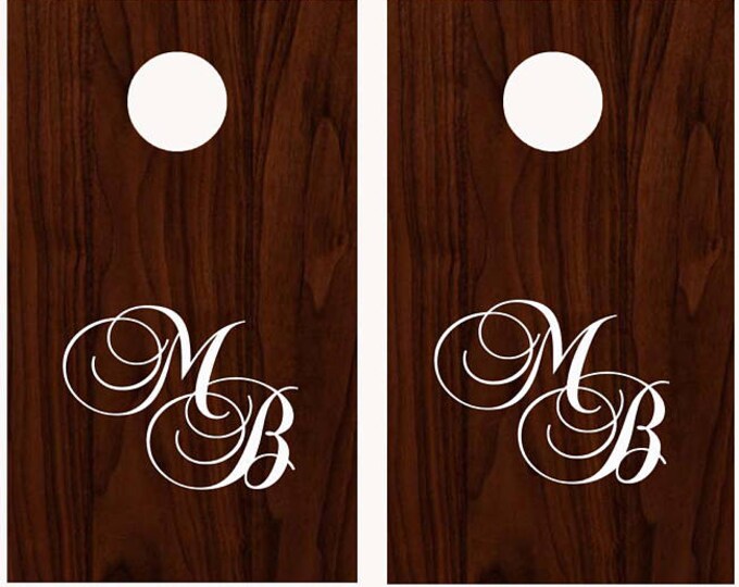 Wedding Cornhole Board Game DECALS -  Bride Groom Initials -  Calligraphy Font- Reception Party Decor Corn Hole Monogram Decal