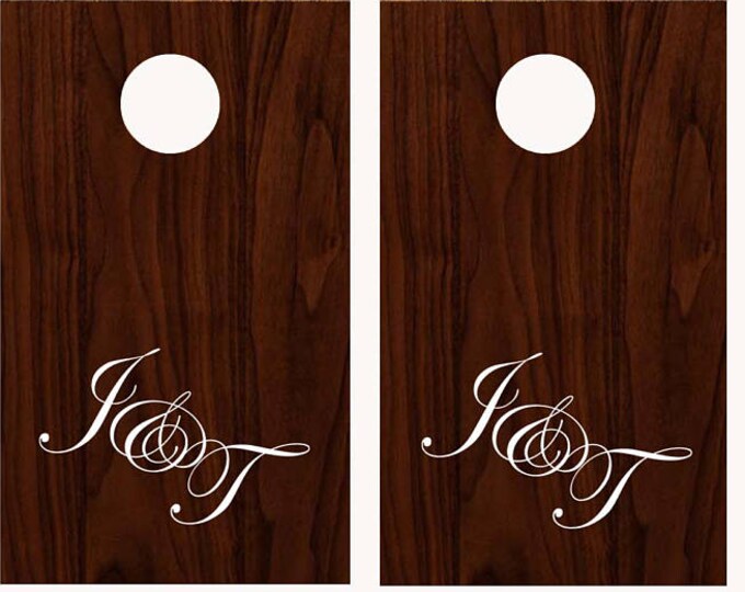 Cornhole Board Game DECALS - Wedding Bride & Groom Initials -  Calligraphy Font- Reception Party Decor Corn Hole Monogram Decal