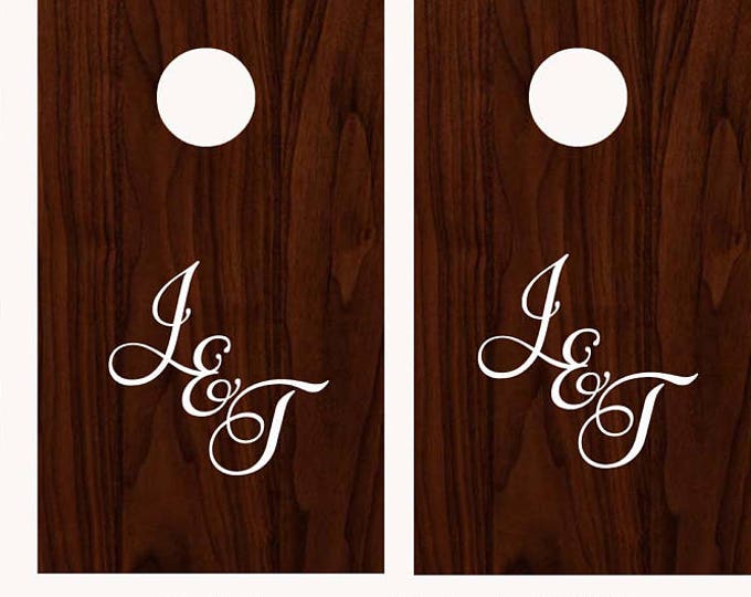 Wedding Cornhole Board Game DECALS - Bride & Groom Initials -  Elegant Font- Reception Party Decor Corn Hole Monogram Decal