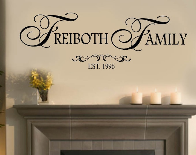 Family name with Established date - Home - FAMILY Wall Decal  - Large Size Options Family quotes Personalized Custom last name