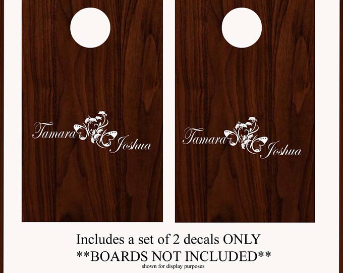 Wedding Sign Decals Custom Names - Butterfly - Cornhole Board Game DECALS - Reception Party Decor Corn Hole Monogram Decal Fast Shipping