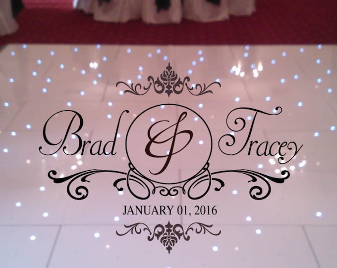 Custom Damask Wedding Decor dance Floor Decal - Personalized Custom logo Name - Birthday Decal 40th 50th 60th Vinyl Black Gold Silver White