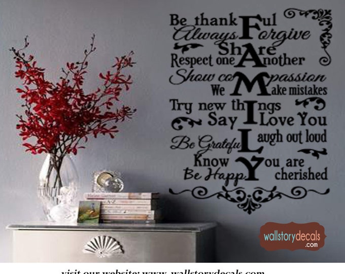 FAMILY Rules Wall Decal - Vinyl PIcture wall display lettering quotes words sayings