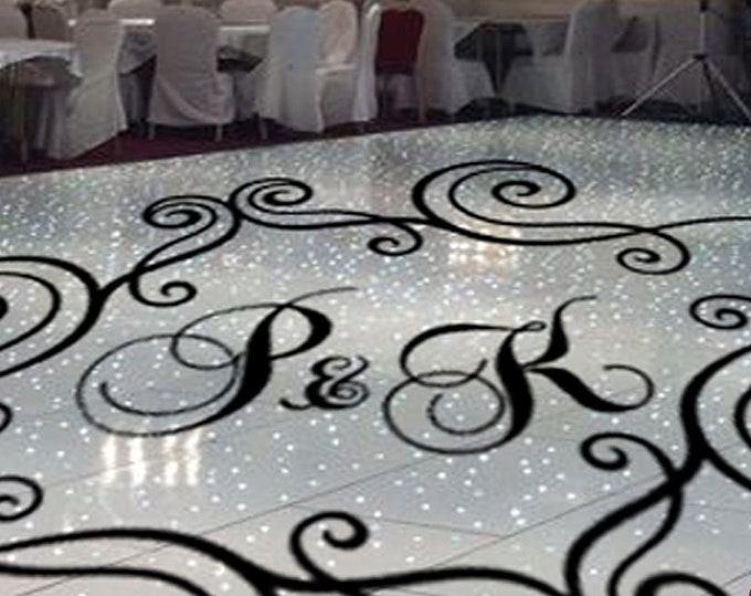 Wedding Reception Dance Floor Decal - Personalized Custom Initials with swirls and scrolls - Small Medium Large Party Decor Decals