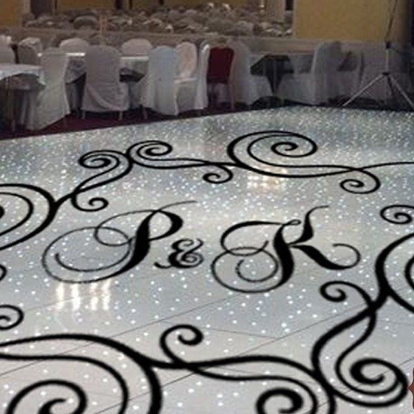 Wedding Reception Dance Floor Decal - Personalized Custom Initials with swirls and scrolls - Small Medium Large Party Decor Decals