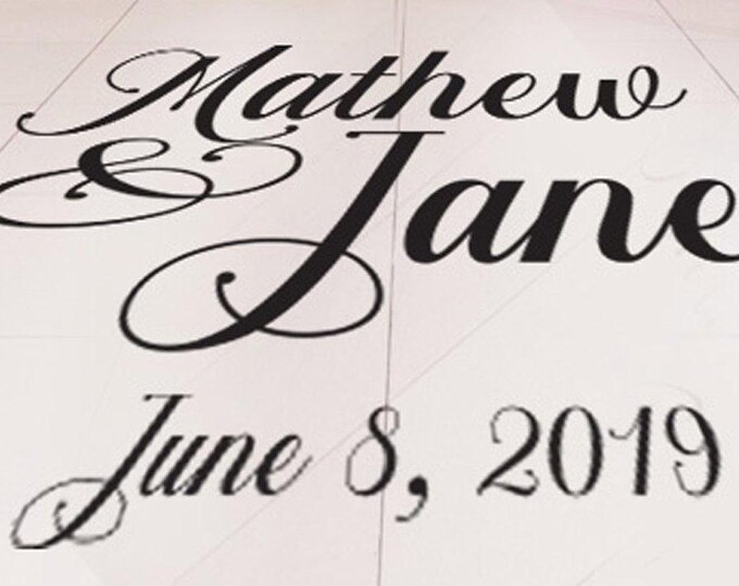 Wedding Logo Dance Floor Decal - Wedding Day Custom Birthday Decal Swirly calligraphy Dance Floor Personalized Names White Black Gold Silver