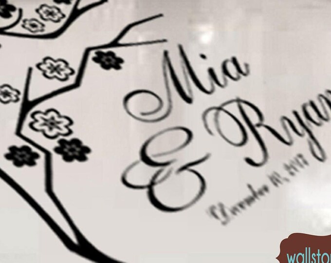 Wedding Dance Floor Decal - Bride and Grooms Personalized Name and Date - Reception Decals Cherry Blossom White Black Gold Silver