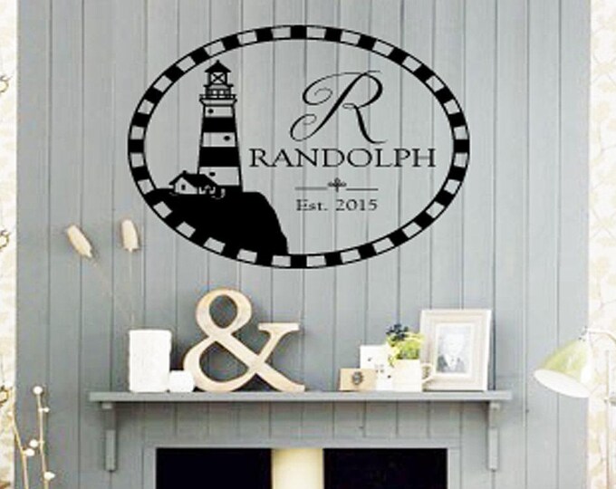 LIGHTHOUSE Family Last Name Wall Decals Quotes - Personalized Custom Family Name Established Year  Date  Small Med Large