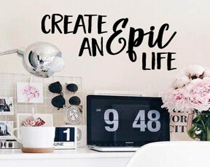 Adventure Travel RV Van Life wall Art Decor Decal | Create an Epic LiFe by Wallstory | Black Gold White + Colors