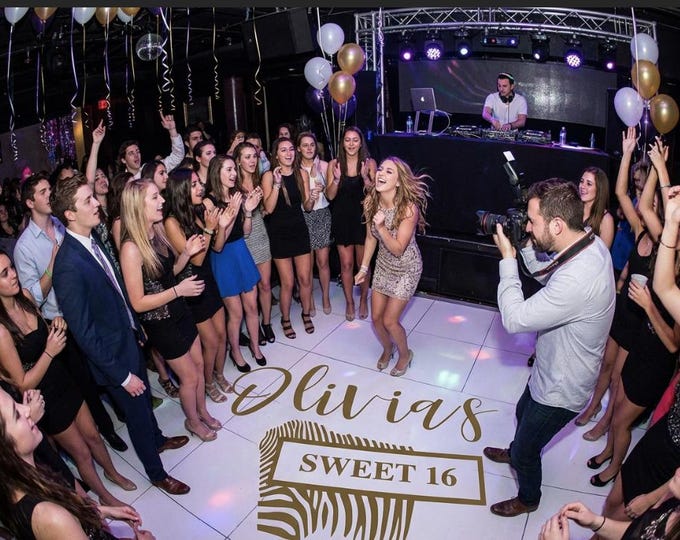 Sweet 16 Dance Floor Decal - Personalized Custom Name with ZeBra Pattern