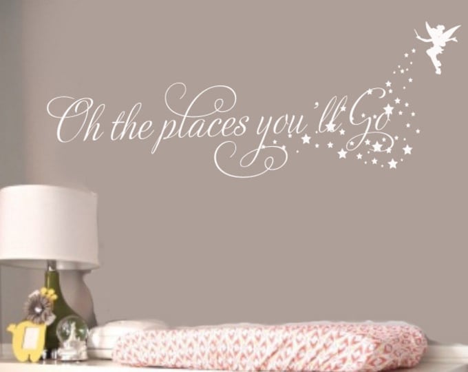 Nursery Wall Art Oh the Places you'll go Princess Fairy Wall Decal  - metallic gold - 39+ colors available