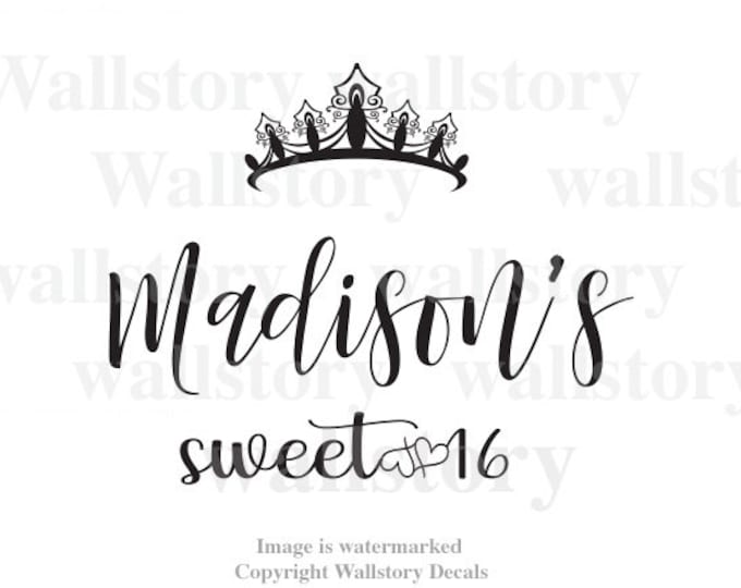 Sweet 16 Dance Floor Decal - Princess Theme  - Personalized Custom Name  - Medium Large Reception Decals - Princess Tiara Party Decor Crown