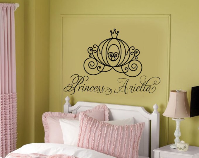Princess Carriage Personalized Name Wall Decal Baby Girl Nursery Vinyl Monogram Small Medium Large size decals
