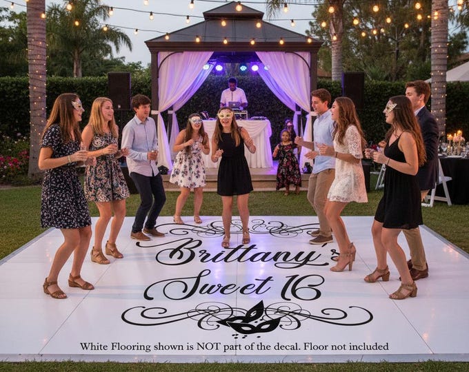 Custom Sweet 16 Dance Floor Decal - Masquerade Ball - Mardi Gras MASK - Party Sign Decal