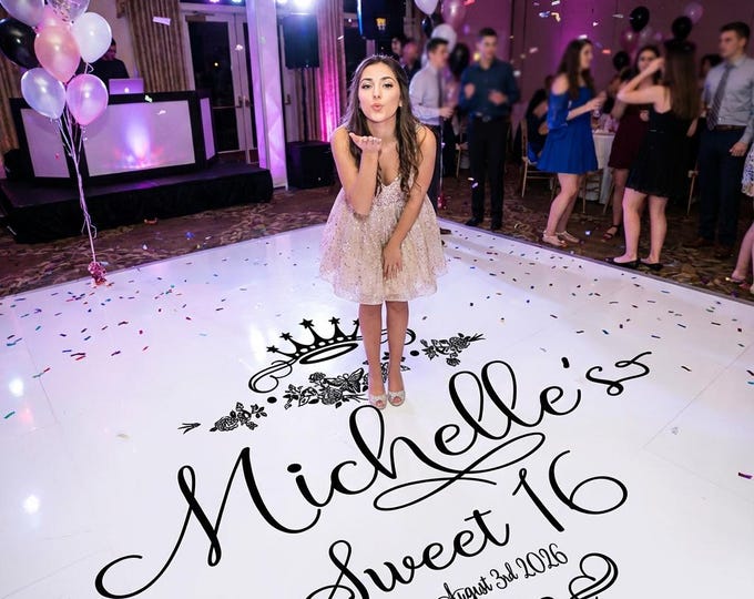 Custom Sweet 16 dance Floor Decal | Birthday Sign Decal | Princess Crown