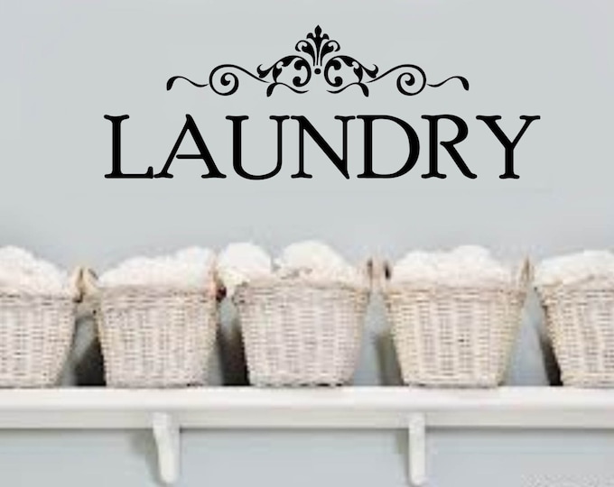 LAUNDRY Room elegant scroll Removable Home VInyl Wall Lettering Quotes Words Decal  Large Size Options