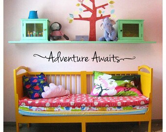 Adventure Awaits-  Vinyl Wall Decal Quote - Nursery Baby Room LARGE size options 39+ Colors