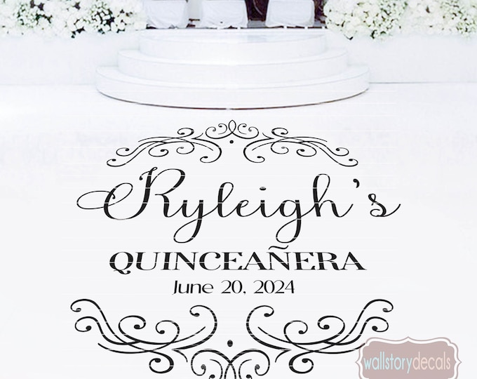 Sweet 16 Dance Floor Decal - Personalized Custom Name with princess design | Quinceanera | Sweet 15 | Small Medium Large Reception Decals