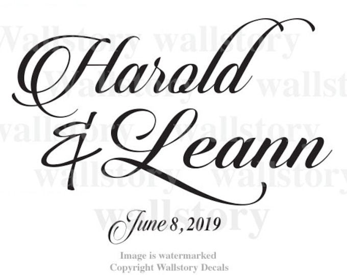 Wedding Logo Dance Floor Decal - Wedding Day - Modern calligraphy Dance Floor Personalized Names Vinyl Lettering HUGE size Options Custom