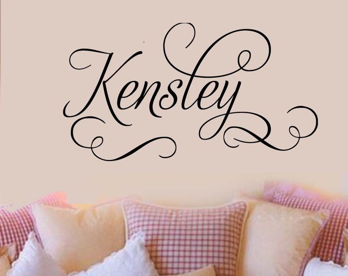 Swirly Font Girls Name Wall Decal  - Large Size Options LIttle GIrls or teens personalized custom name  wall quote