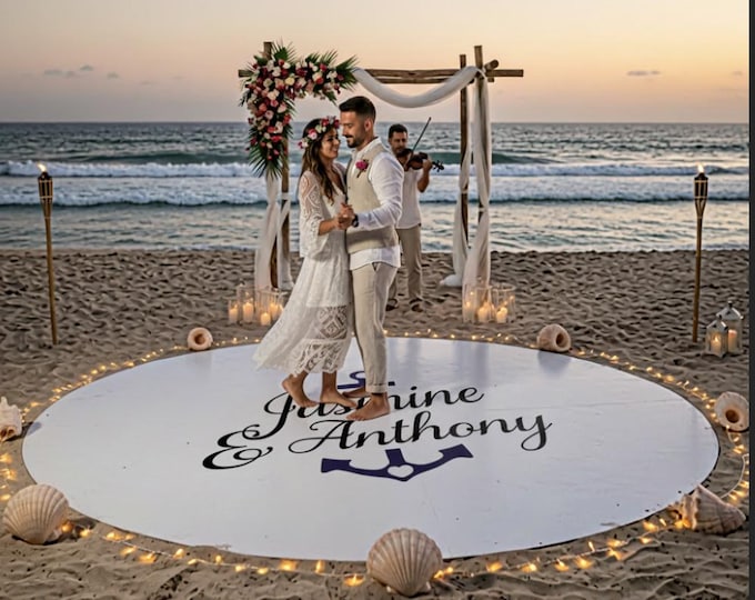 Beach Wedding Large Dance Floor Decal - Anchor with Personalized Names Lettering 39+Colors Nautical Decor