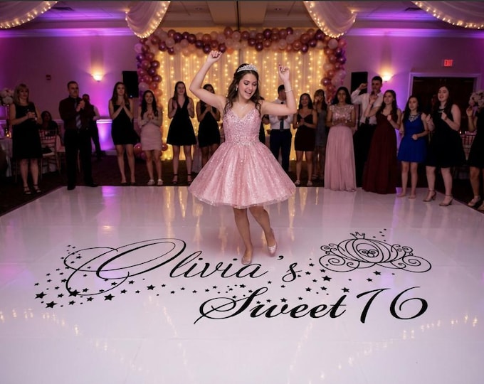 Sweet 16 Dance Floor Decal - Cinderella Carriage, Princess Party