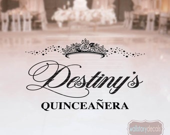 Sweet 15 Quinceanera Birthday Logo Dance Floor Vinyl Decal - Personalized Lettering Custom Mis quince años Decor Party Cinderella Princess