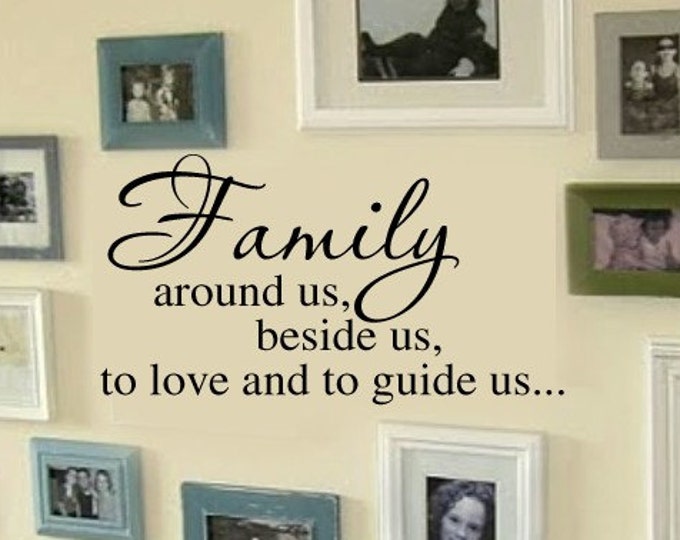 FAMILY Beside us, around us, to love and to guide us Vinyl Wall Lettering sayings Decal for FAMILY picture wall display 23wx13h