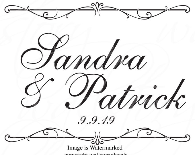 Wedding Reception Dance Floor Decal - Personalized Custom Names Scroll Border - Small Medium Large Party Decor Decals