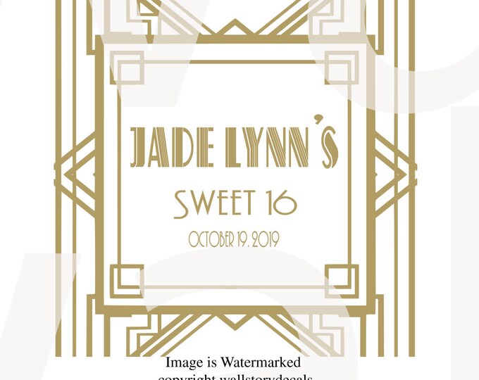 Roaring 20's Sweet 16 Dance Floor Decal - Personalized Custom Name with Great Gatsby Inspired THEME Theme - Large Reception Decals Gold